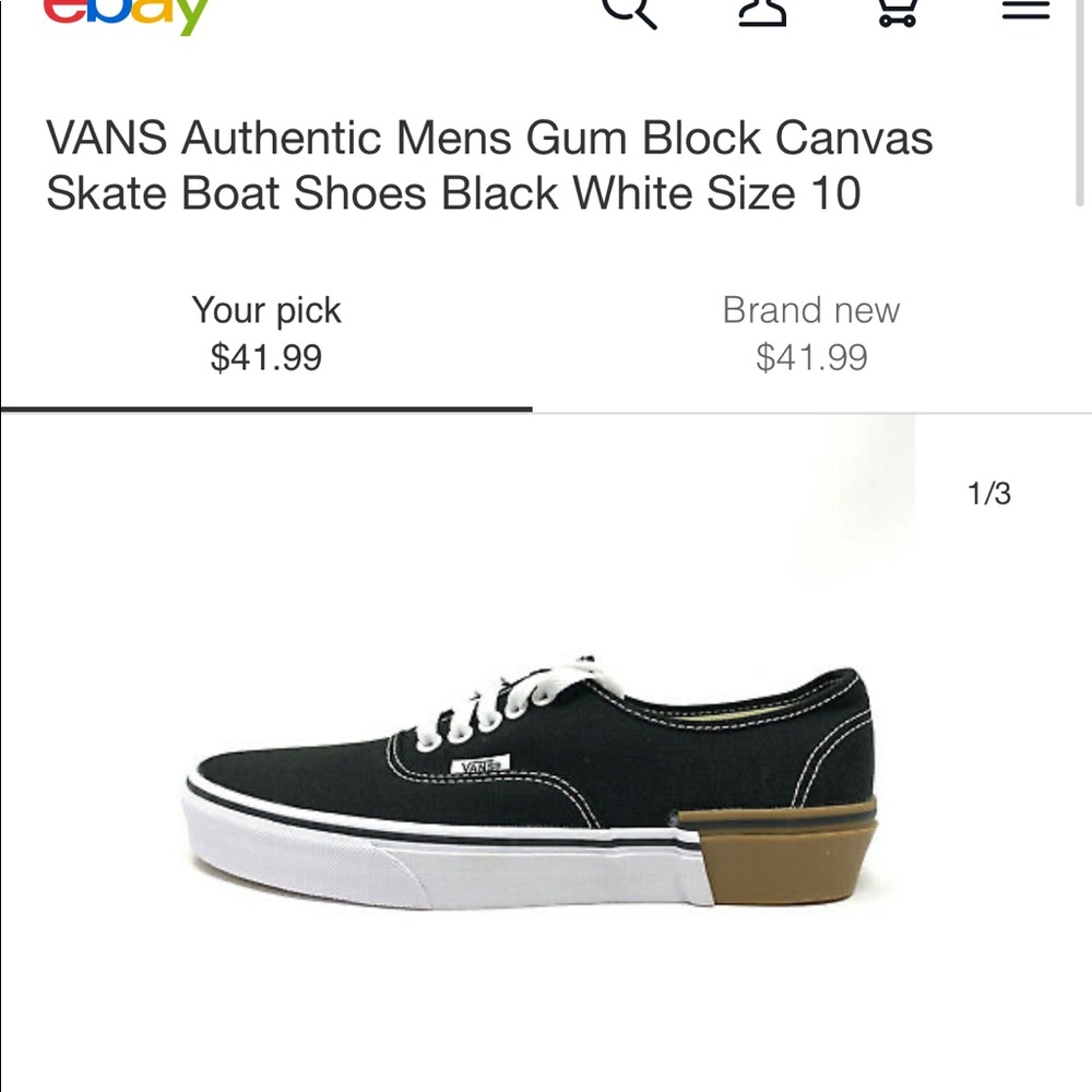 Vans black and white never worn with Gum block